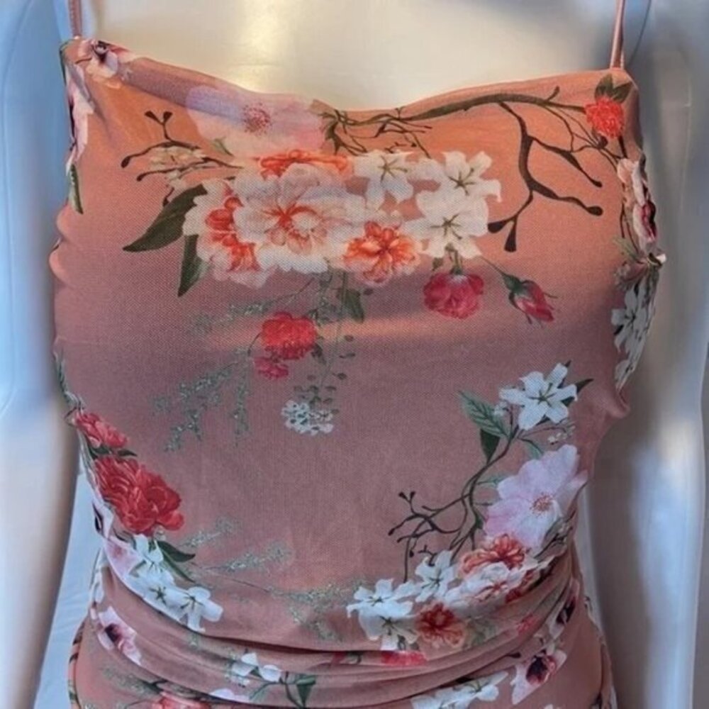 Cupshe Body Contour Floral Print Ruched Mesh Midi Dress Size XL - Picture 12 of 16